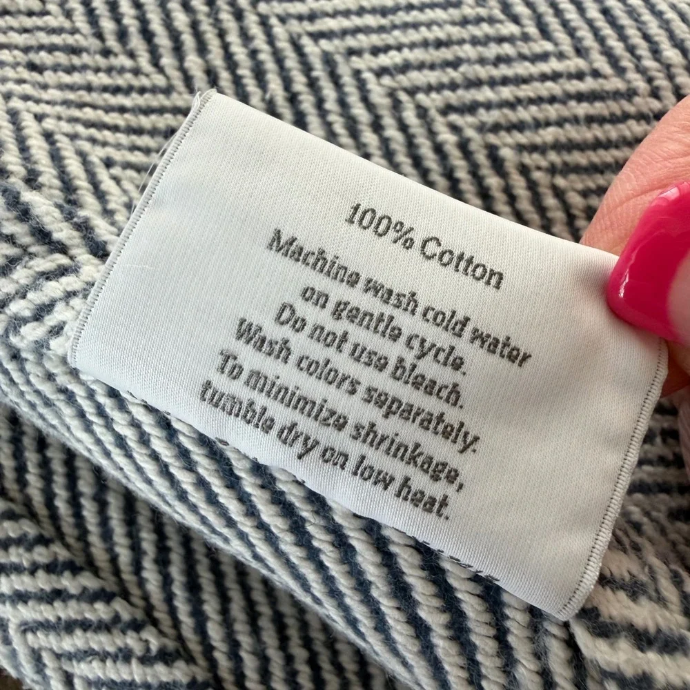 Sferra Celine Navy Blue Herringbone 100% Cotton Fringed‎ Throw Blanket 51x70